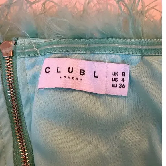 Club L London aqua green feather bandeau crop top size 4 - Picture 3 of 16